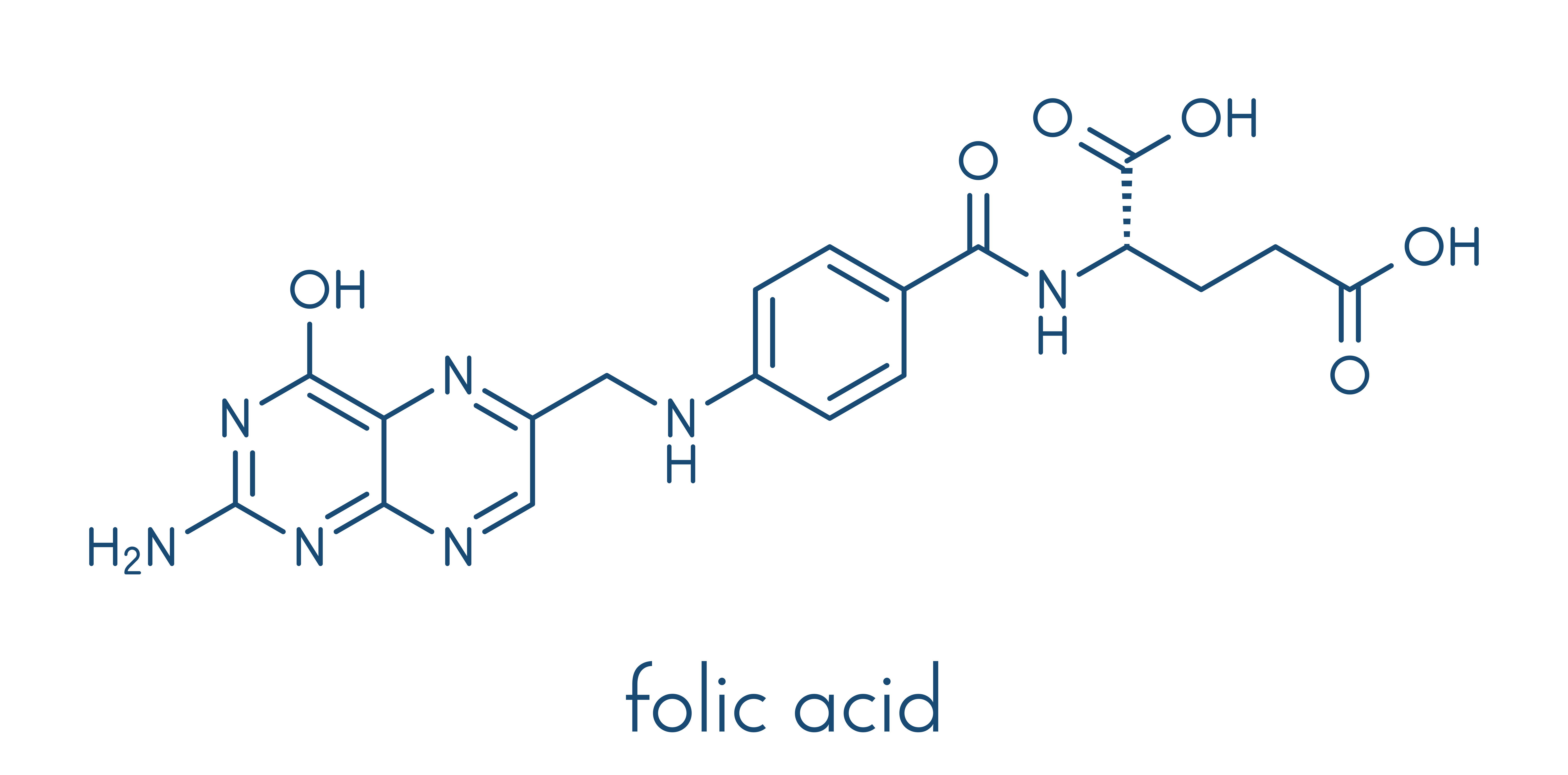 Vitamin B9 chemical formula. We suggest considering methylated forms of Vitamin B9, in case of MTHFR mutation