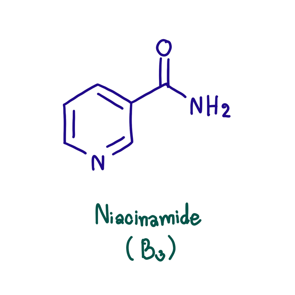 Niacinamide - chemical formula of vitamin B3 derivative