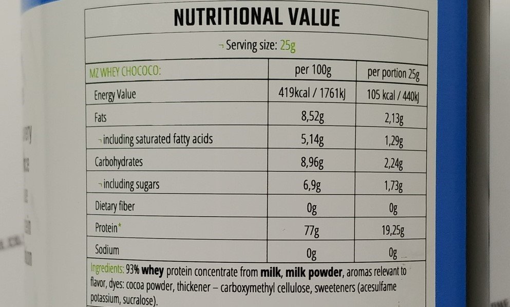 Nutritional value of WPC Econo from MZ Store