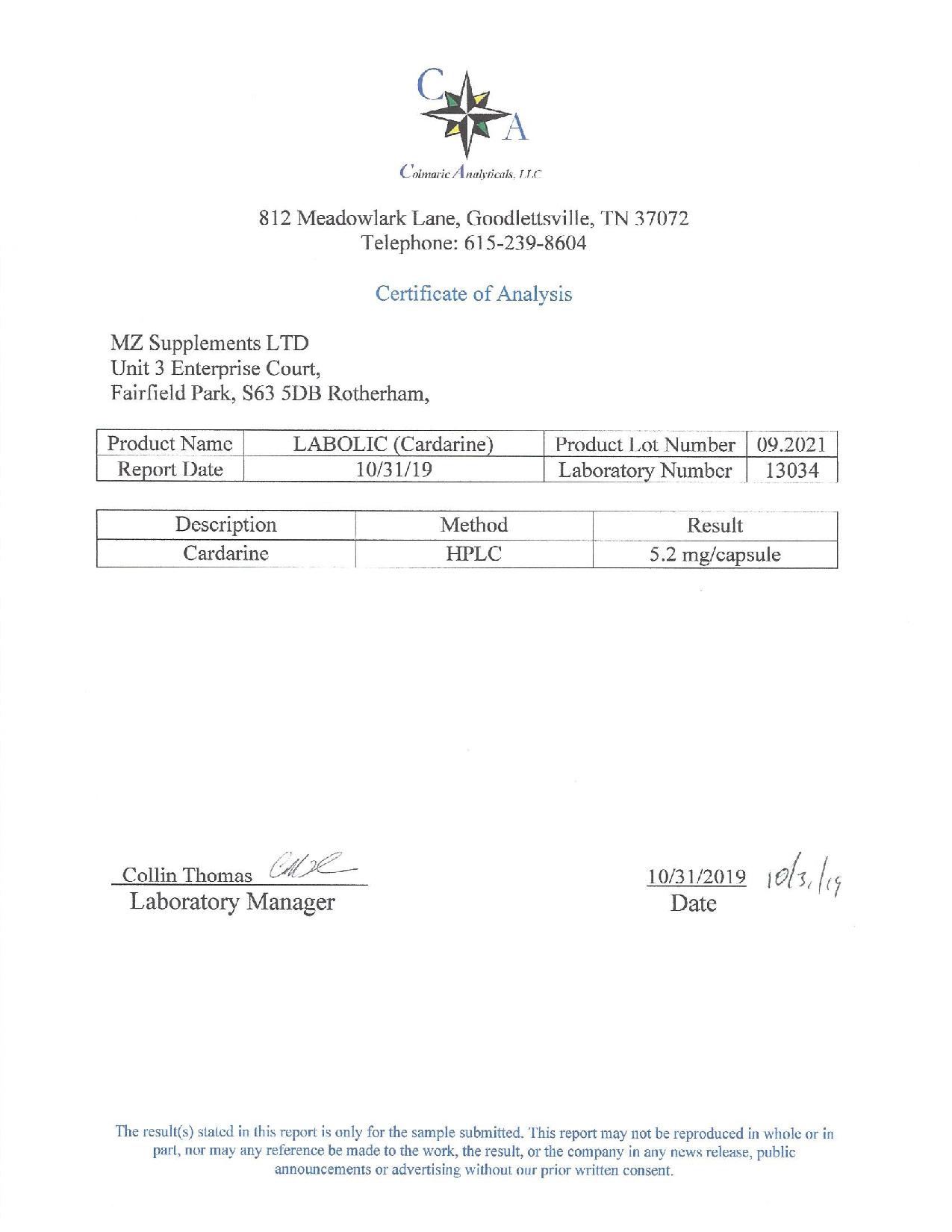 Study regarding content of Labolic Cardarine