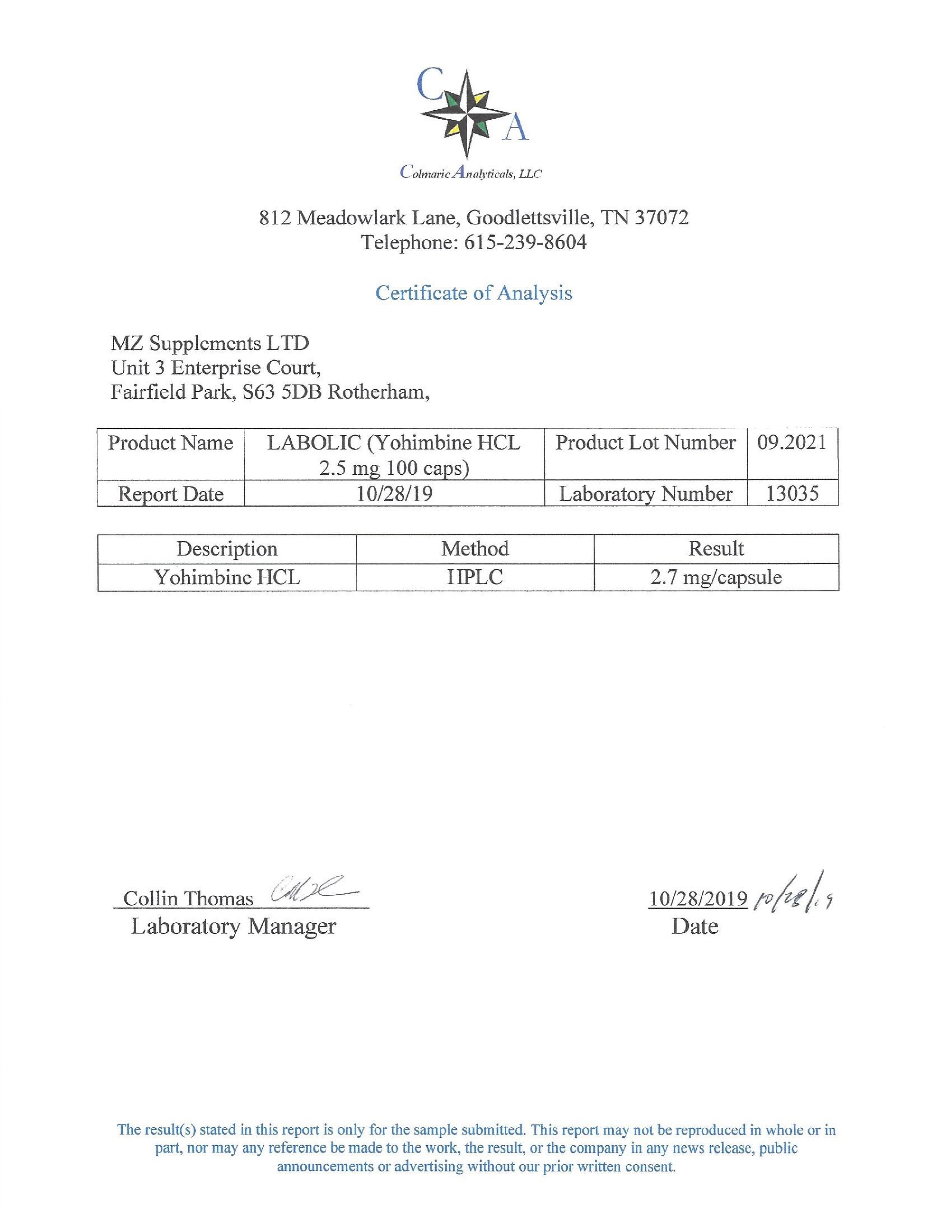 A test of 2.5 mg version of Labolic Yohimbine