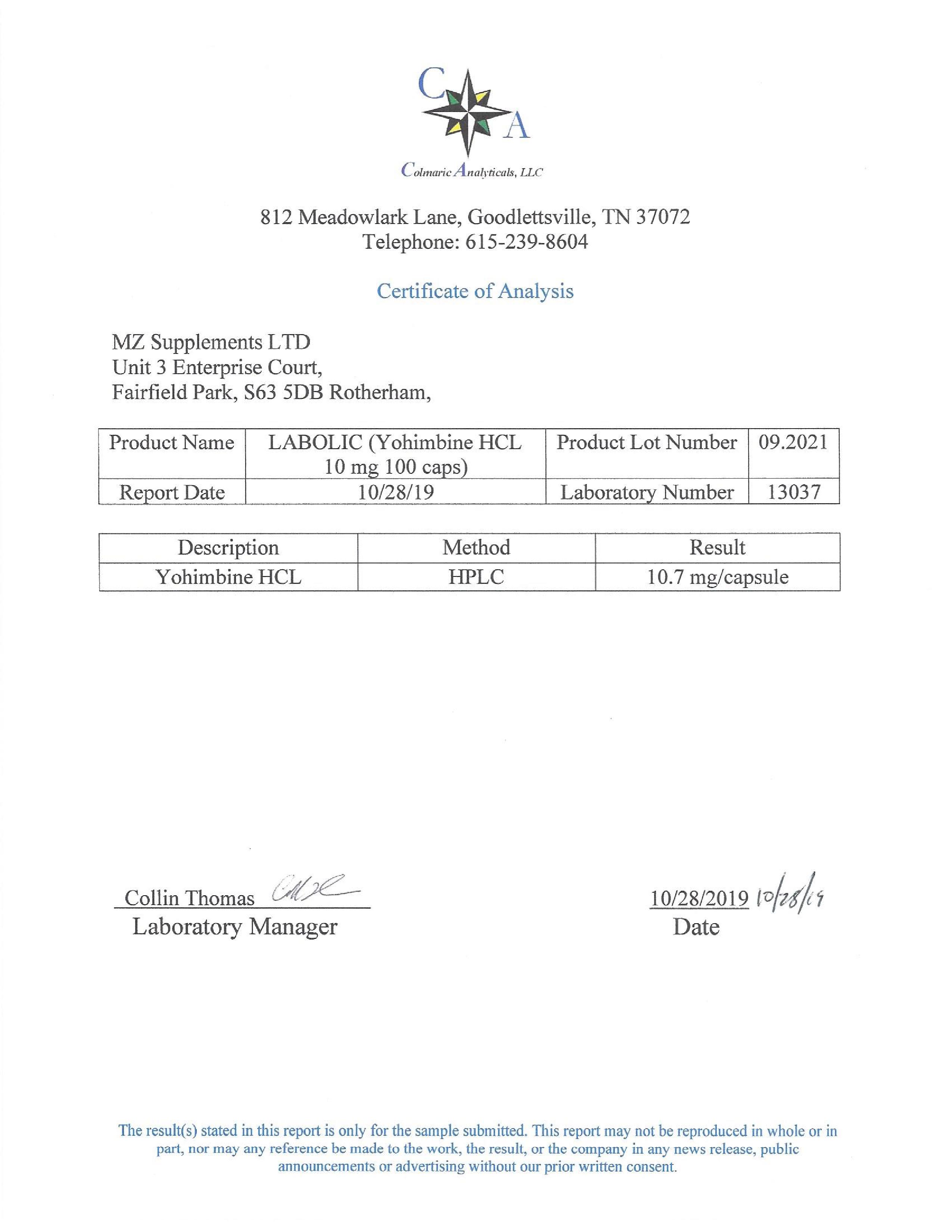 A test of 10mg version of Labolic Yohimbine